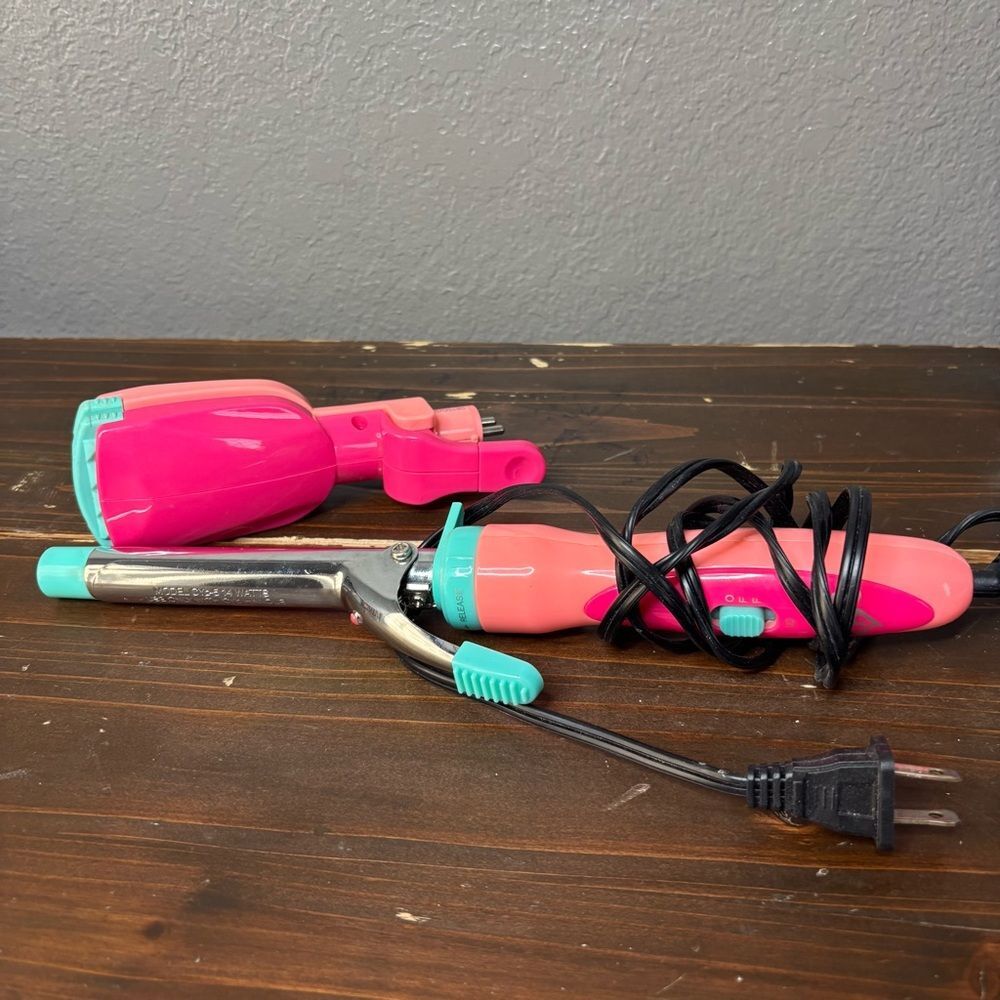 Justice Reversible Styling Tool Set Flat Iron Curling Iron Pink Travel